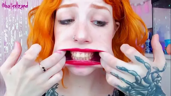 XXX Ginger slut huge cock mouth destroy uglyface ASMR blowjob red lipstick mega Movies