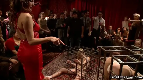 XXX Hot slaves Elyssa Greene and Cherie DeVille are presented in cages at bdsm party of Princess Donna Dolore then they fucked and tormented for public mega ταινίες